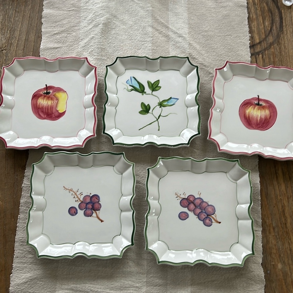 Set of 5 Vietri Salad Plates Disappearing Fruit Vintage